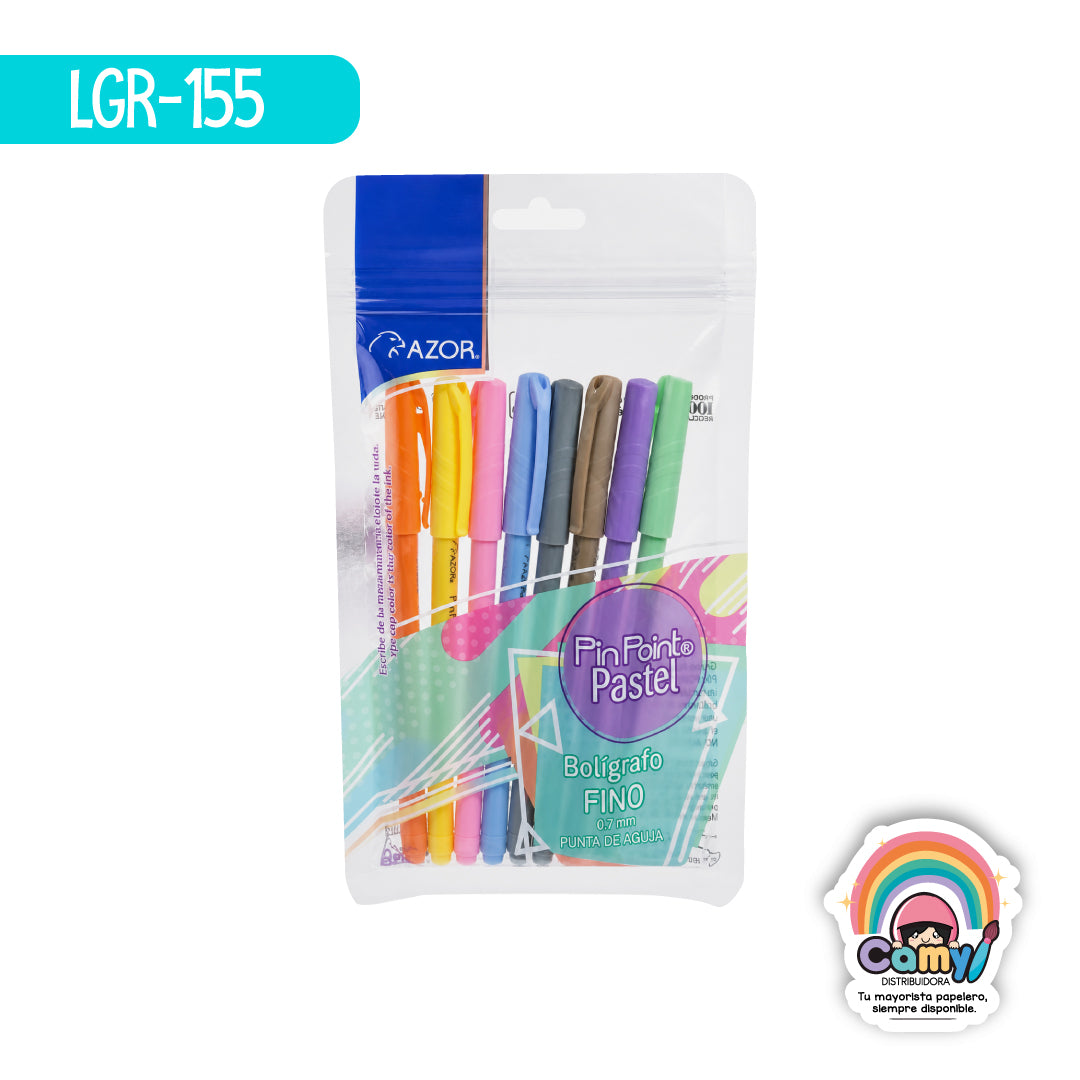 LGR-155 BOLIGRAFO PIN POINT PASTEL BOLSA C/8 AZOR