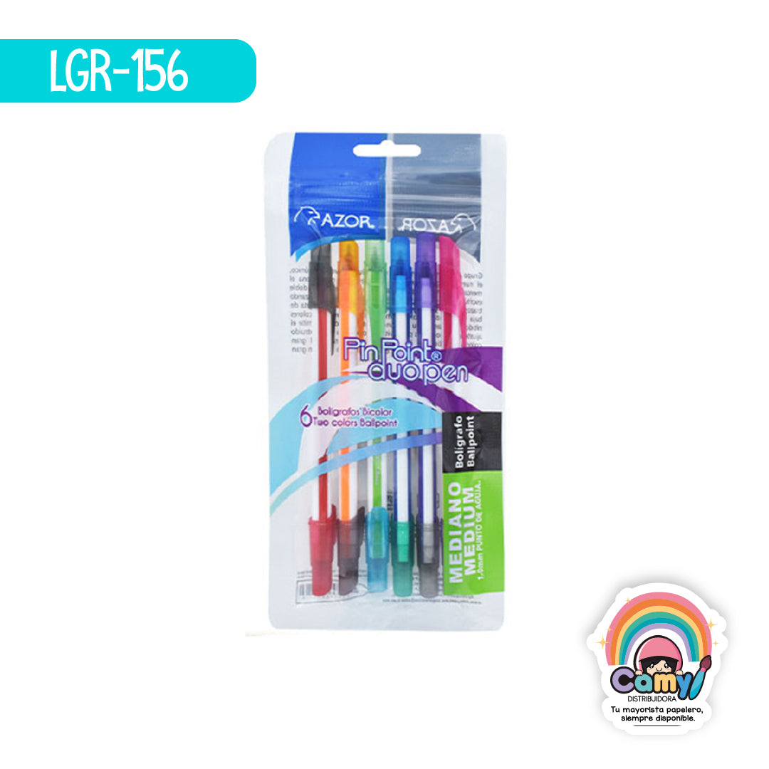 LGR-156 BOLIGRAFO PIN POINT DUO BOLSA C/6 COL. SURT AZOR