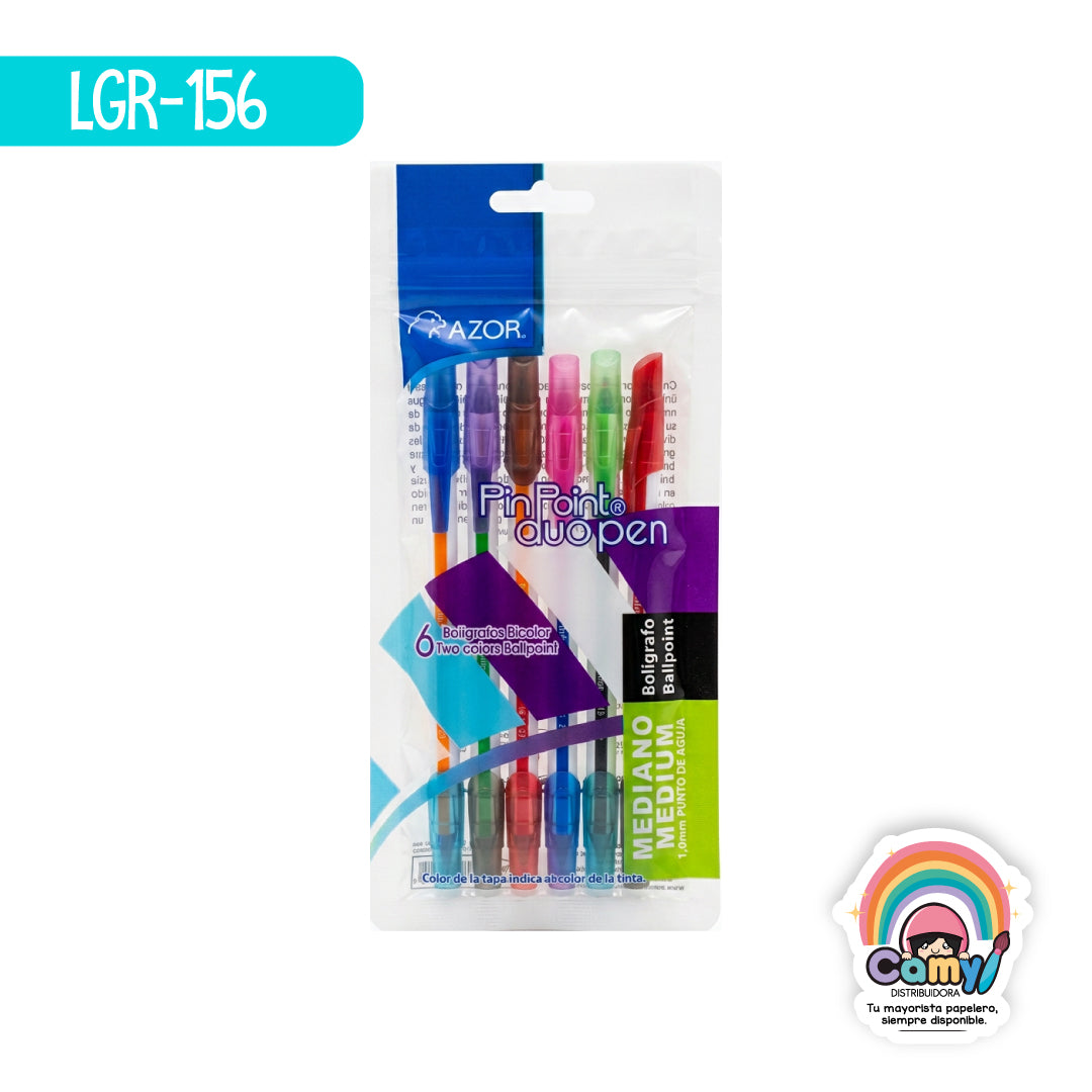 LGR-156 BOLIGRAFO PIN POINT DUO BOLSA C/6 COL. SURT AZOR