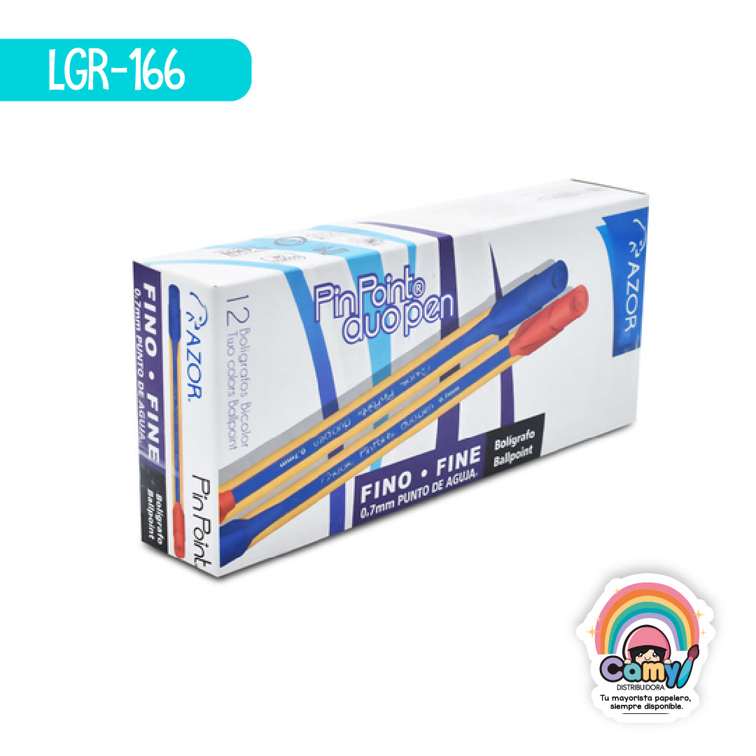 LGR-166 BOL. PIN POINT DUO FINO AZUL/ROJO C/12 AZOR