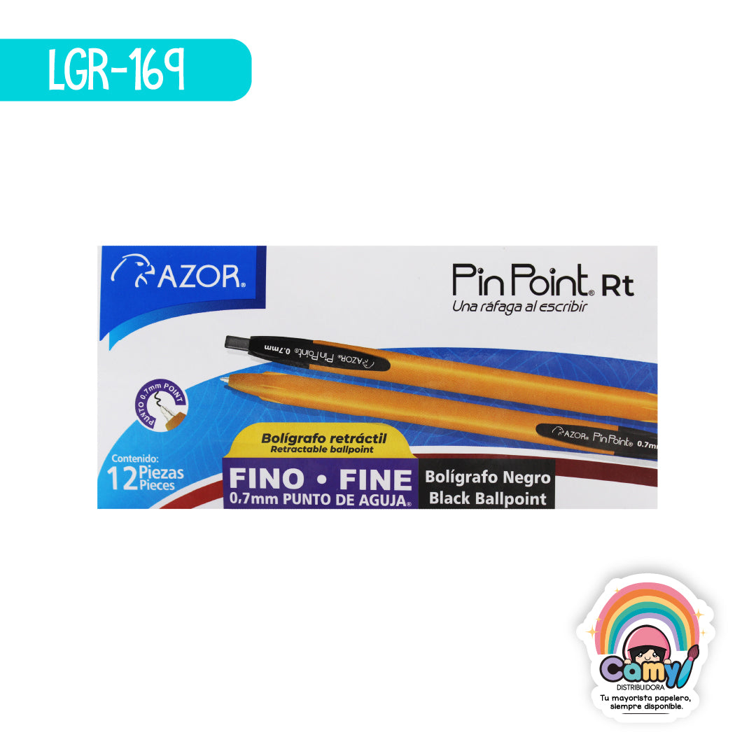 LGR-169 BOLIGRAFO PIN POINT C/AMA RETRACTIL FINO NEGROC/12 AZOR