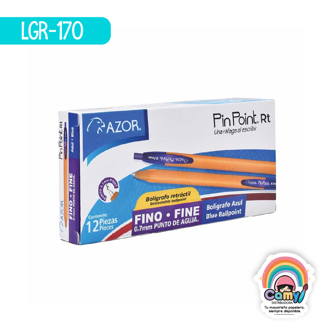 LGR-170 BOLIGRAFO PIN POINT C/AMA RETRACTIL FINO AZUL C/12 AZOR