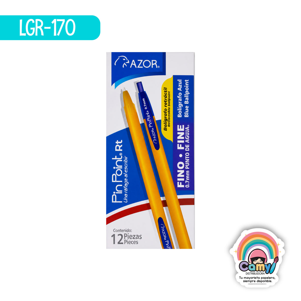 LGR-170 BOLIGRAFO PIN POINT C/AMA RETRACTIL FINO AZUL C/12 AZOR