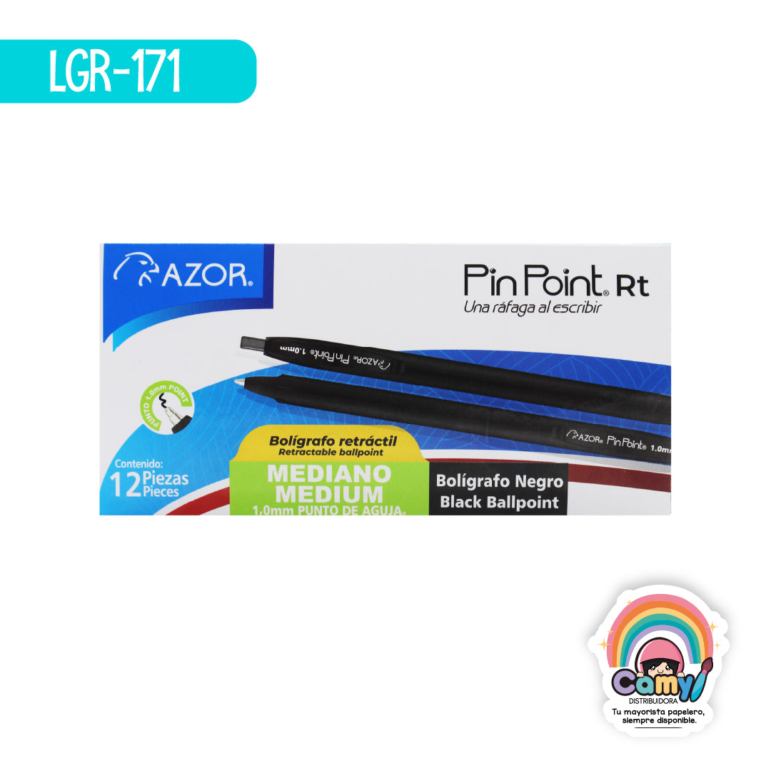 LGR-171 BOLIGRAFO PIN POINT C/NGR RETRACTIL MED NEGROC/12 AZOR