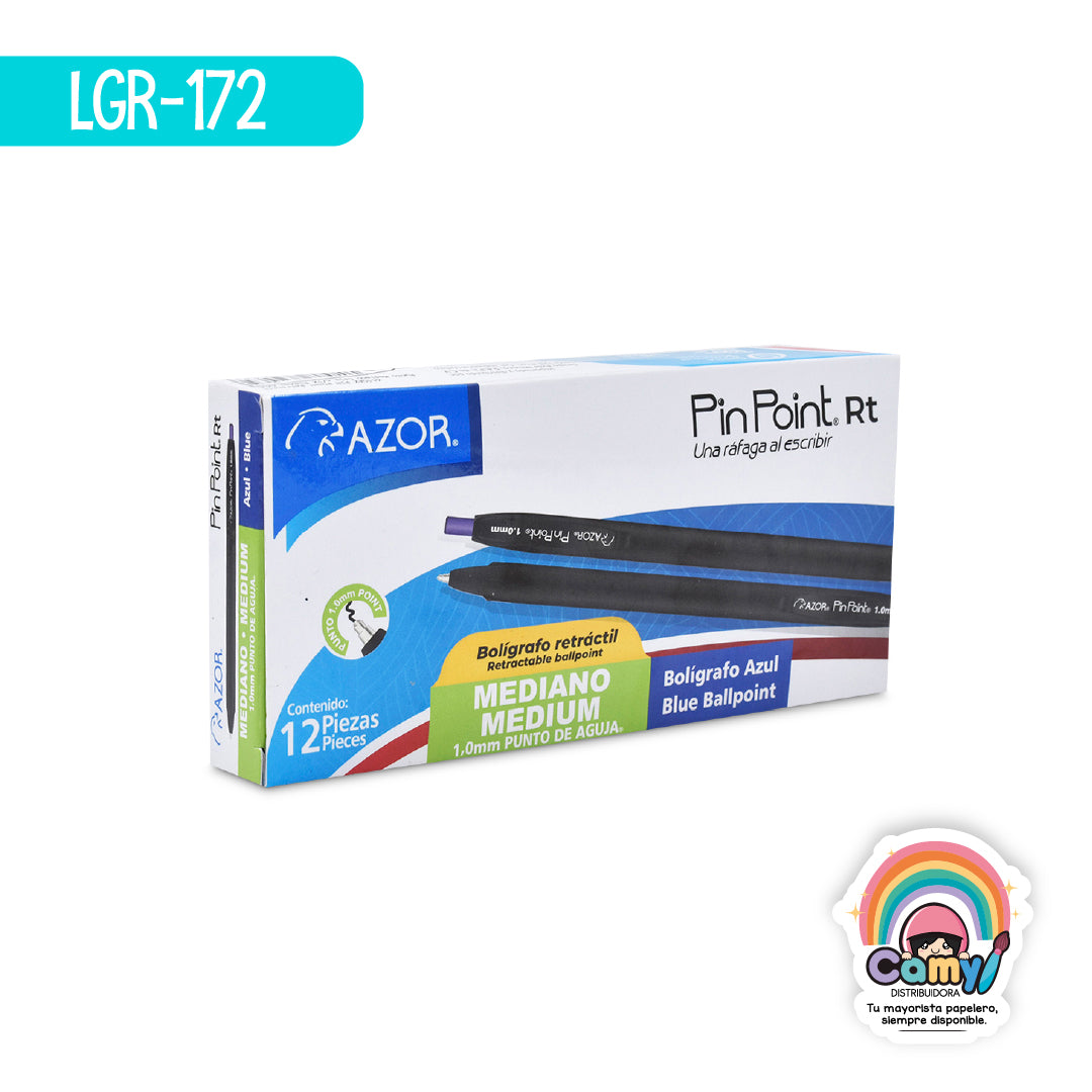 LGR-172 BOLIGRAFO PIN POINT C/NGR RETRACTIL MED AZUL C/12 AZOR