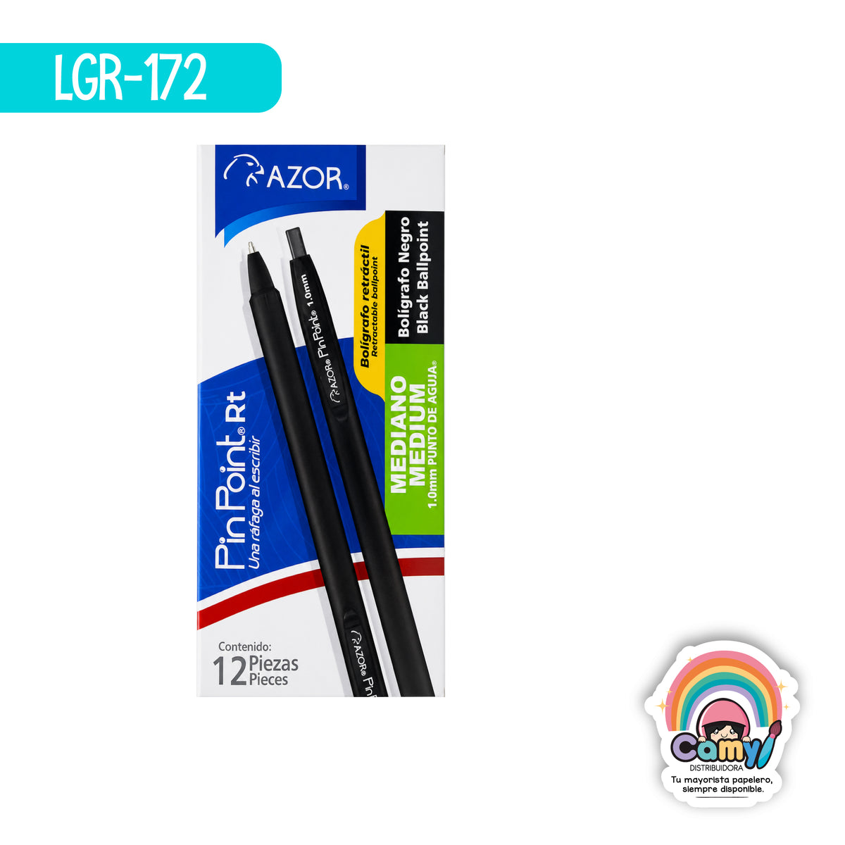 LGR-172 BOLIGRAFO PIN POINT C/NGR RETRACTIL MED AZUL C/12 AZOR