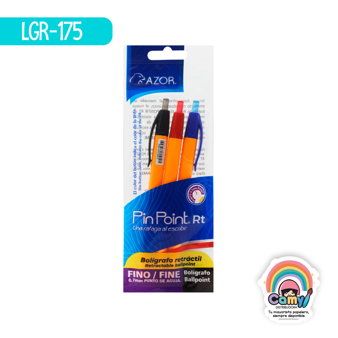 LGR-175 BOLIGRAFO RETRACTIL FINO C/AMAR BOLSA C/3NRA AZOR