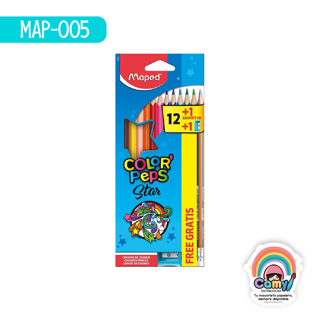 MAP-005 LAPICES COLOR'PEPS X12 +1BP +1SAC GRATIS MAPED