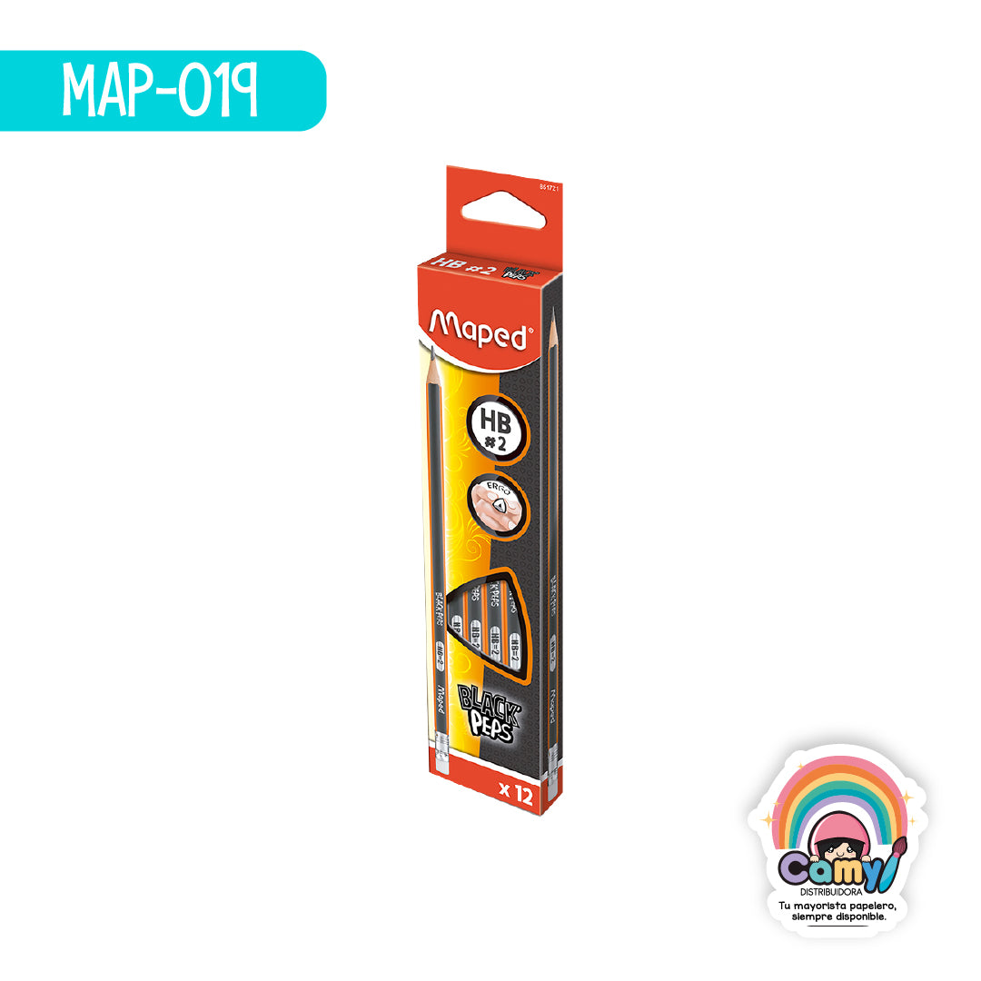 MAP-019 EST 12 LAPIZ DE GRAFITO MAPED CON GOMA HB