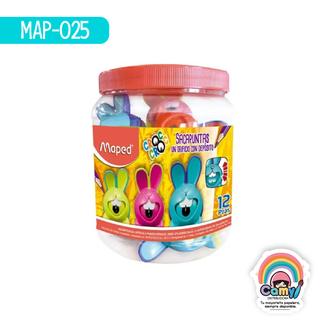 MAP-025 SACAPUNTAS CROC CROC CONEJO 1O BOTE X12 MAPED