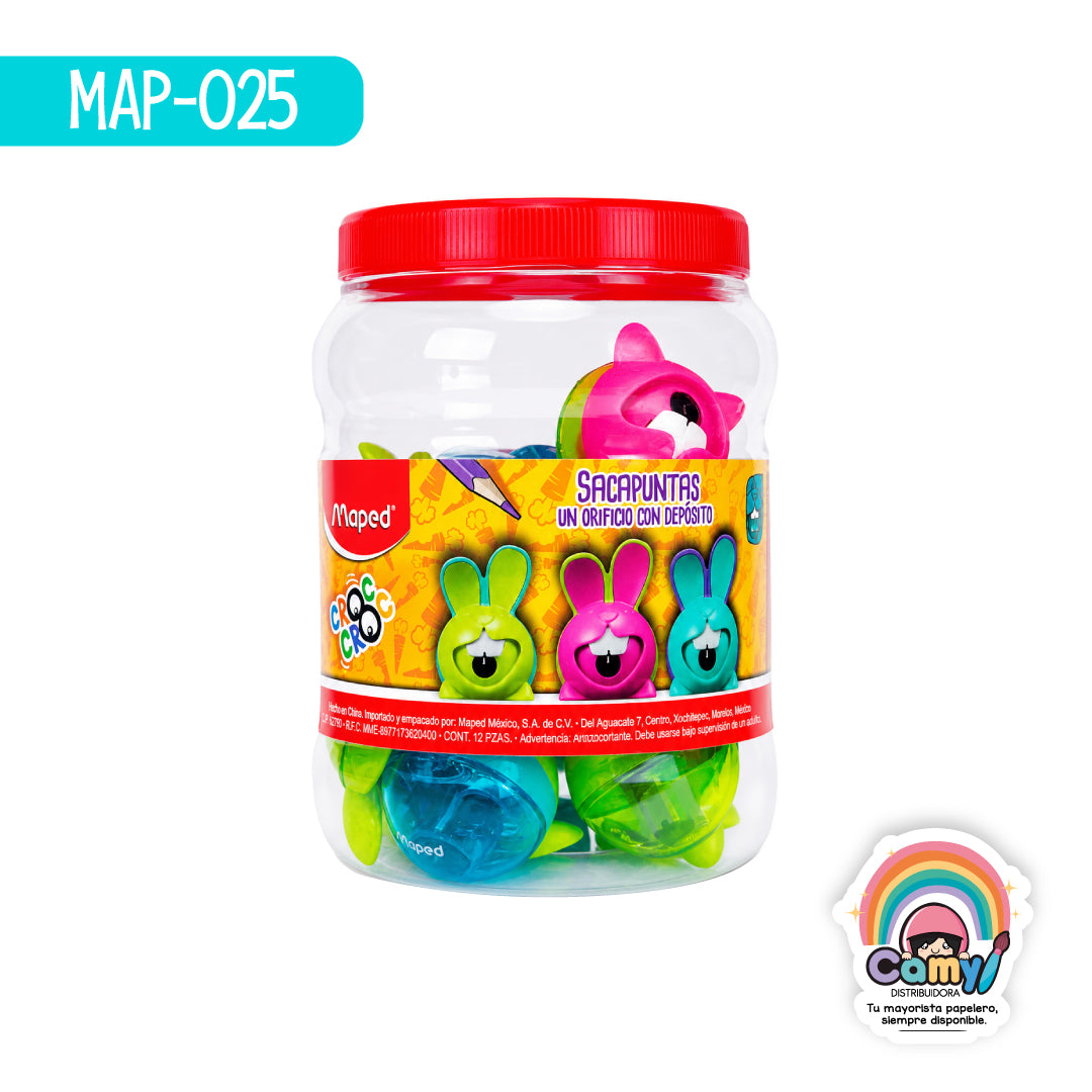 MAP-025 SACAPUNTAS CROC CROC CONEJO 1O BOTE X12 MAPED