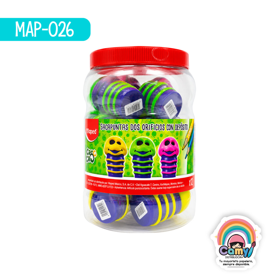 MAP-026 SACAPUNTAS CROC CROC GUSANO 2O BOTE X12 MAPED