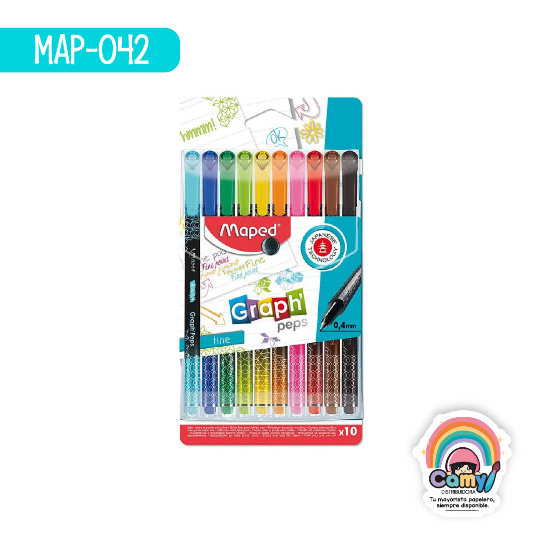 MAP-042 ROTULADOR MAPED FINO GRAPH PEPS X10 FUNDA