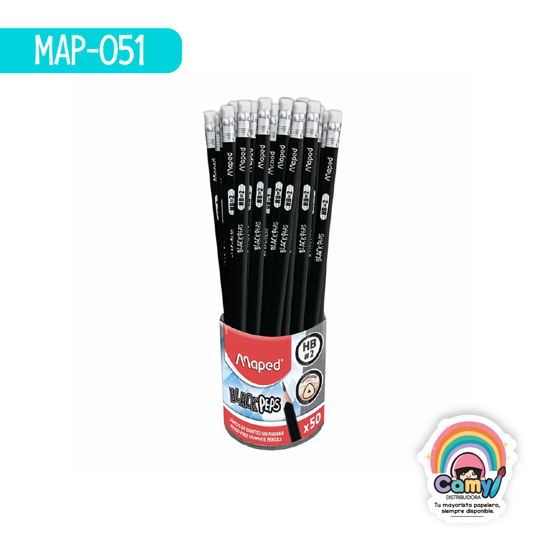 MAP-051 LPZ GRAFITO MAPED PLAST CON GOMA HB BOTE X 50