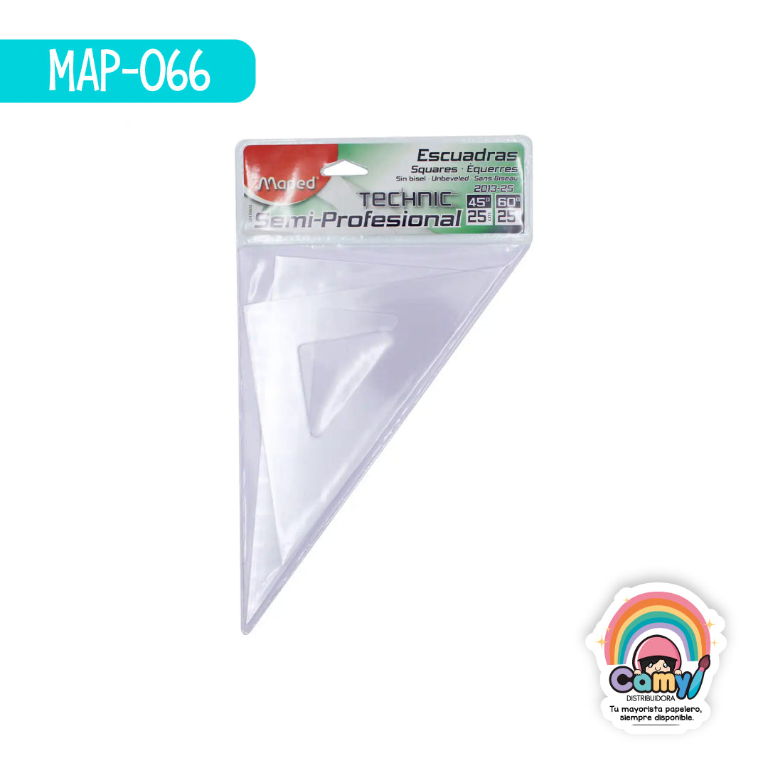 MAP-066 JGO ESCUADRA SEM PROF TRANSP SB/SG 25CM BOLSA MAPED