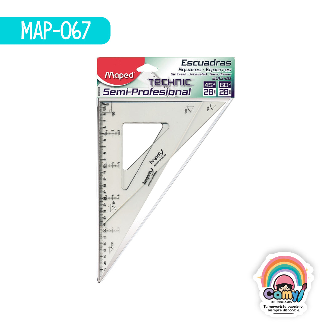 MAP-067 JGO ESCUADRA SEM PROF TRANSP SB/CG 28CM BOLSA MAPED
