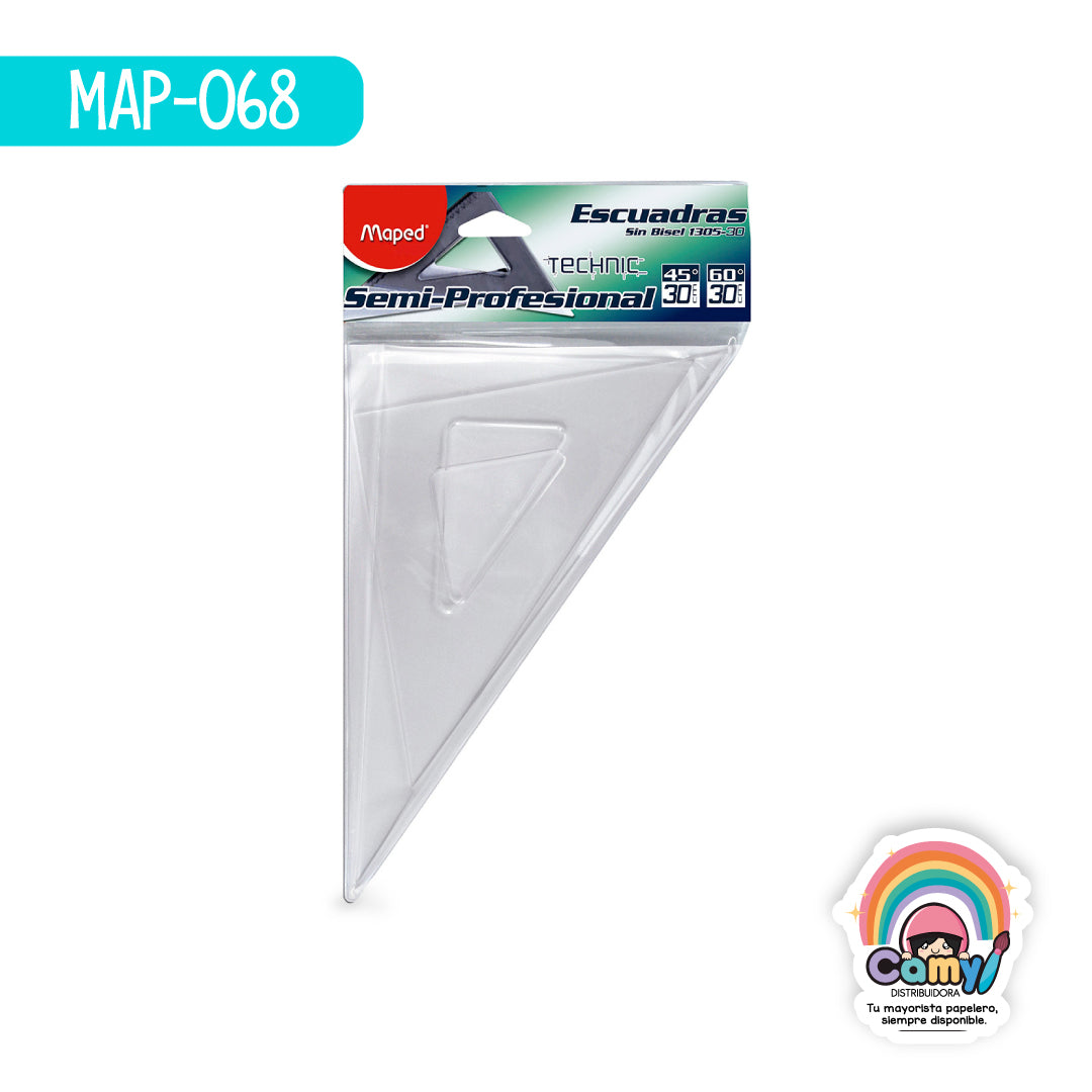 MAP-068 JGO ESCUADRA SEM PROF TRANSP SB/SG 30CM BOLSA MAPED