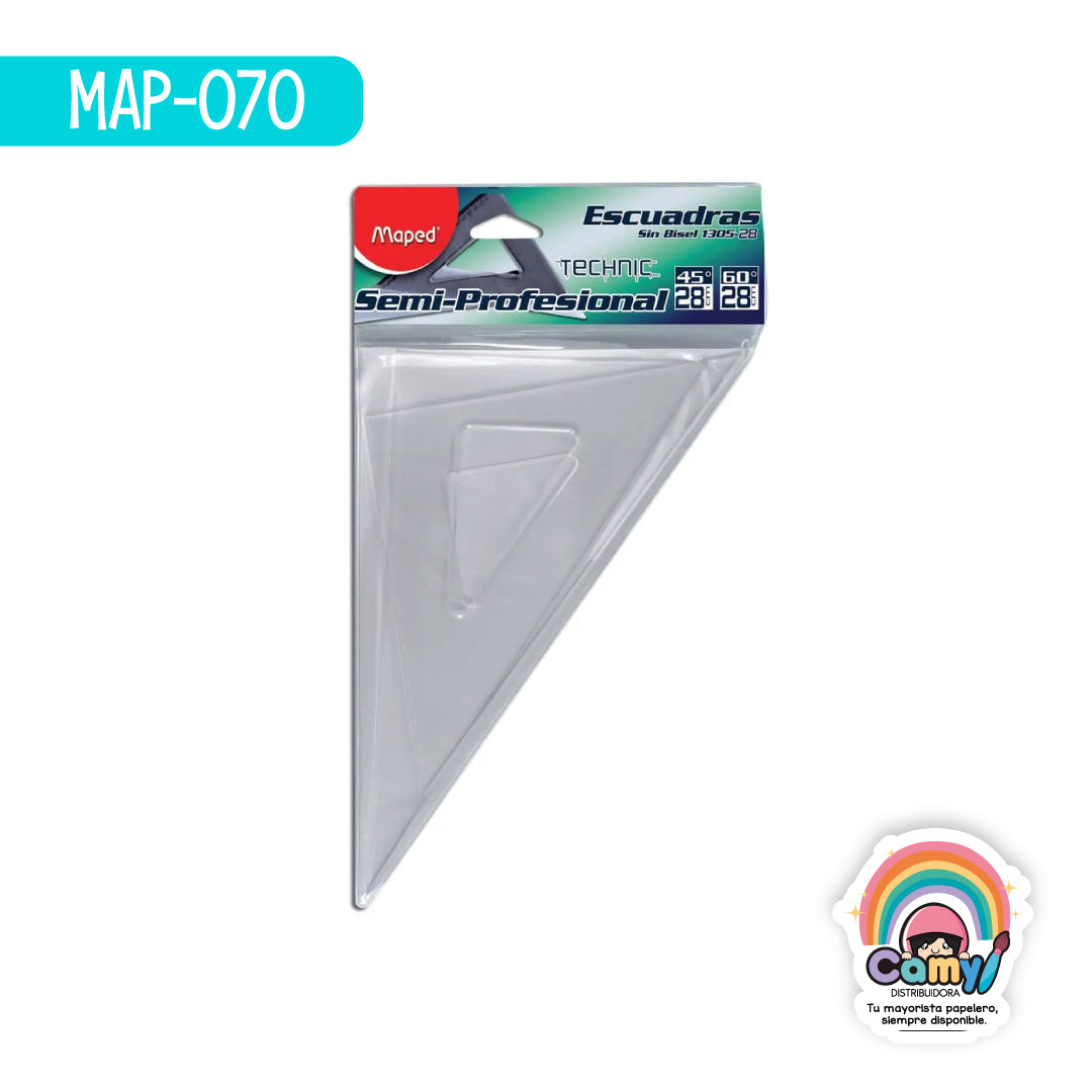 MAP-070 JGO ESCUADRA SEM PROF TRANSP SB/SG 28 CM BOLSA MAPED