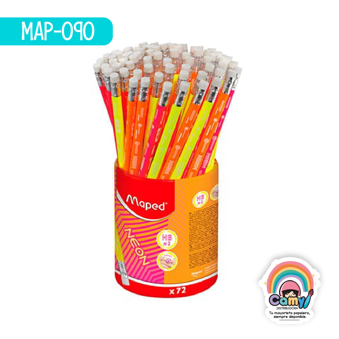 MAP-090 LAPIZ DE GRAFITO NEON GOMA HB X72 BOTE MAPED