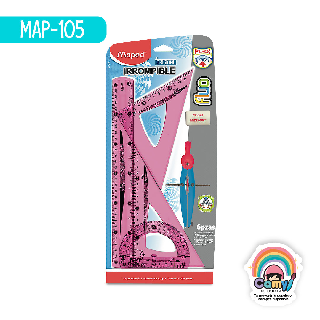 MAP-105 JUEGO GEO FLEX FLUO CLASICO 6P BLISTER MAPED