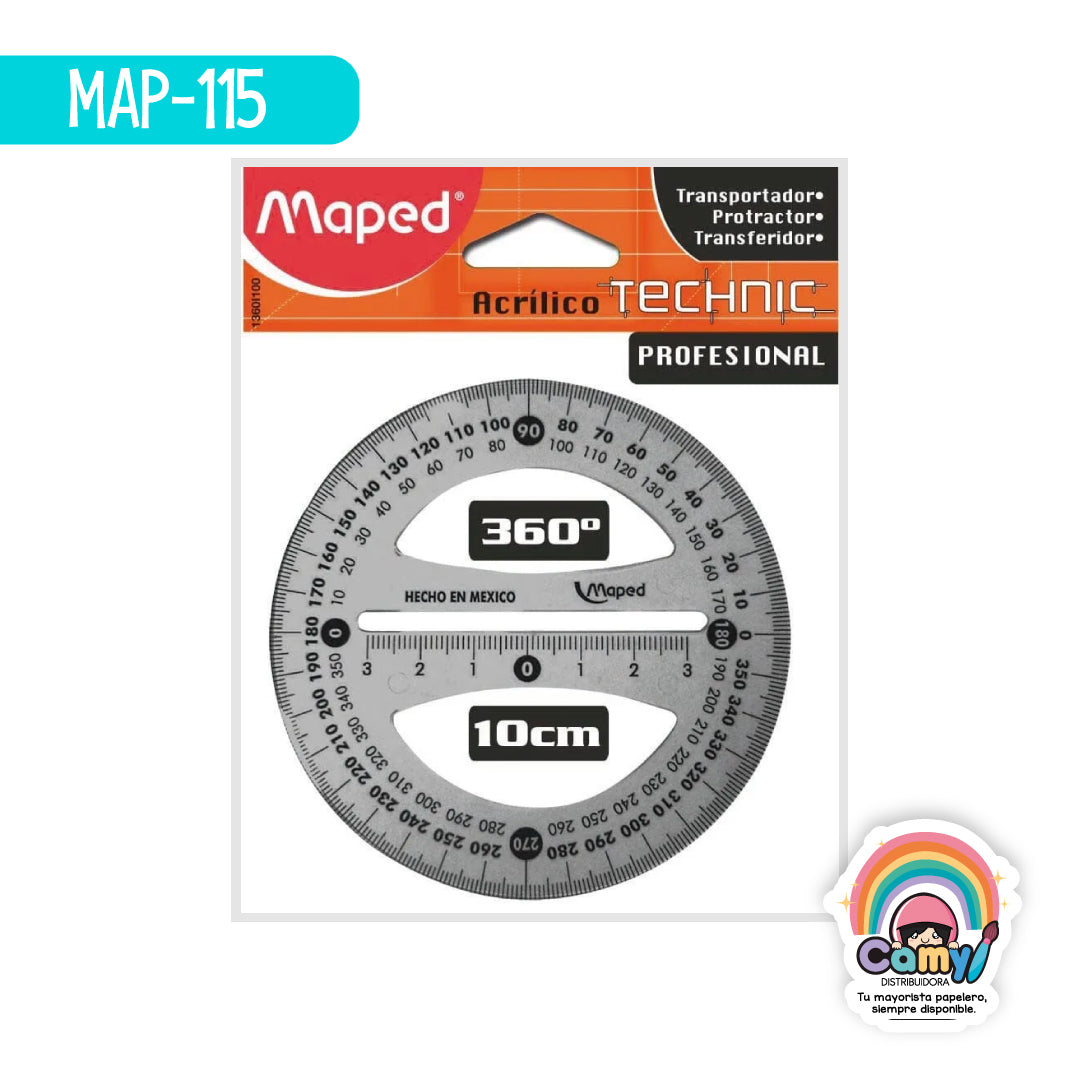 MAP-115 TRANSPORTADOR TECHNIC PRO 360 10CM BL MAPED