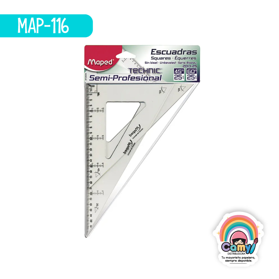MAP-116 JGO ESCUADRA SEM PROF TRANSP SB/CG 25CM BOLSA MAPED