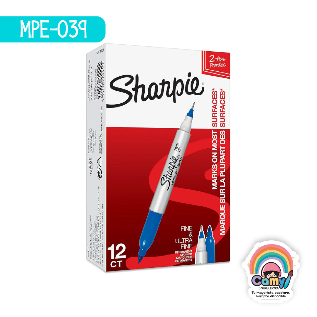 MPE-039 MARCADOR SHARPIE TWIN TIP AZUL C/12 NEWEL