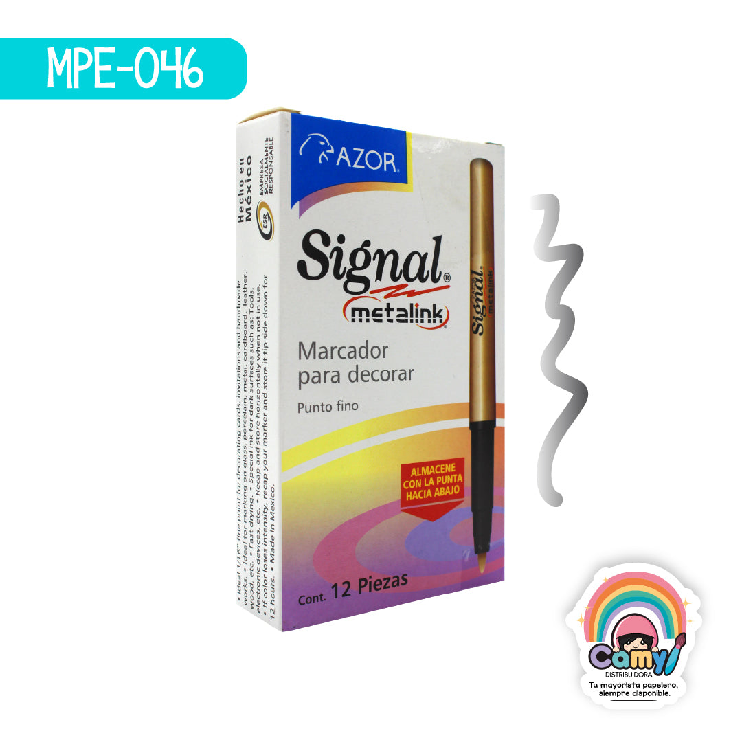 MPE-046 MARCADOR SIGNAL METALINK PLATEADO C/12 AZOR