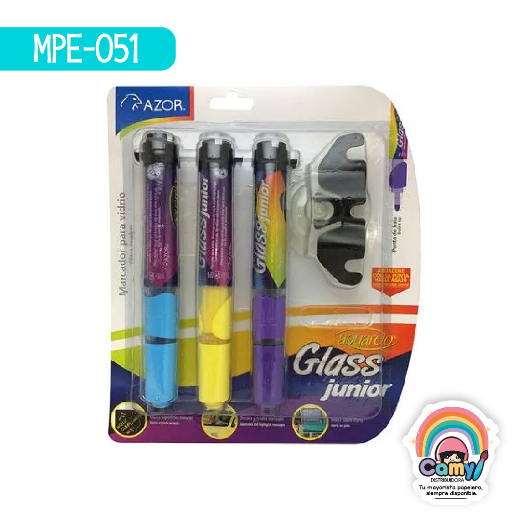 MPE-051 MARC. PARA VIDRIO AQUARELO GLASS JR C/3 AMA/VIO/AZ AZOR