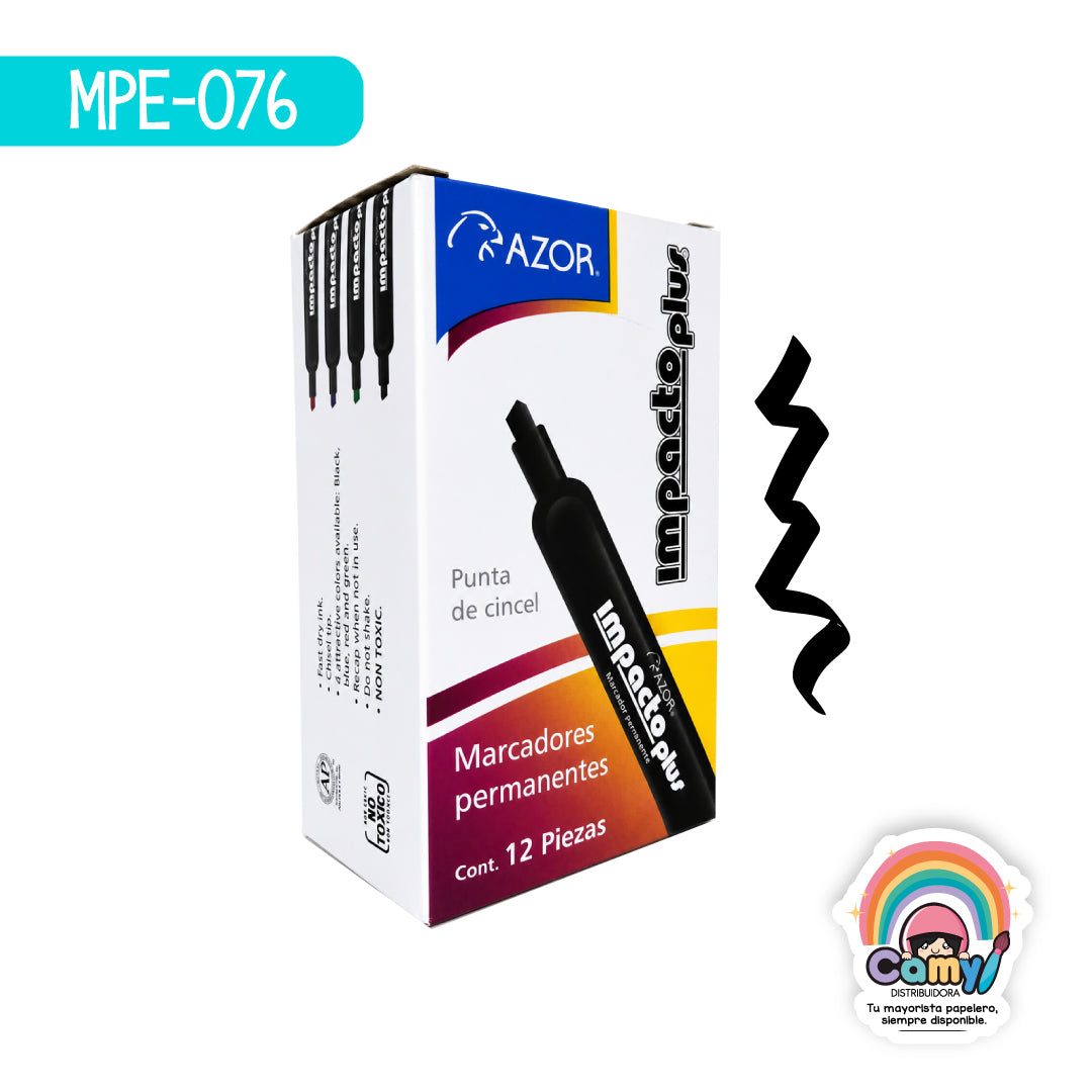 MPE-076 MARCADOR IMPACTO PLUS AZOR NEGRO C/12