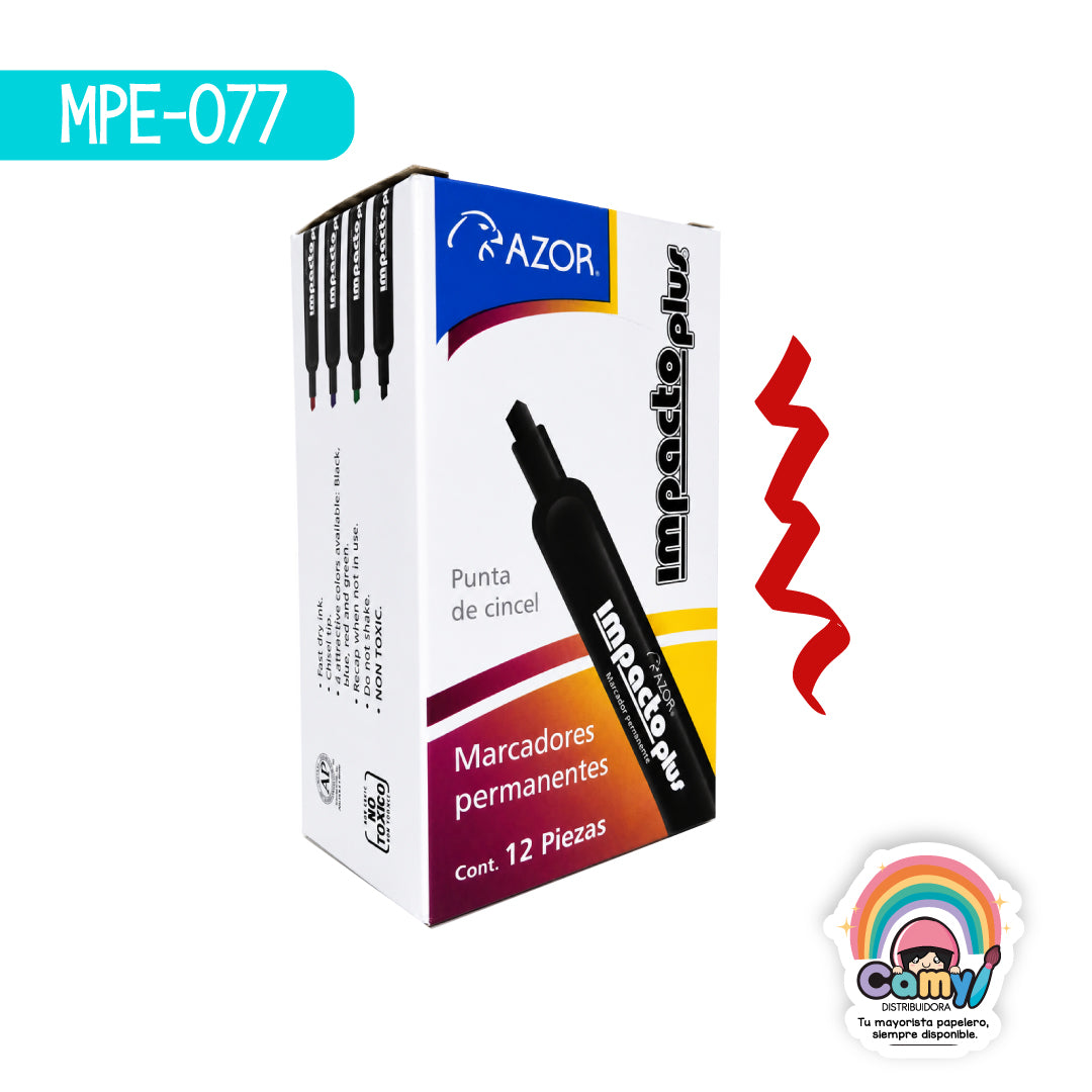 MPE-077 MARCADOR IMPACTO PLUS AZOR ROJO C/12