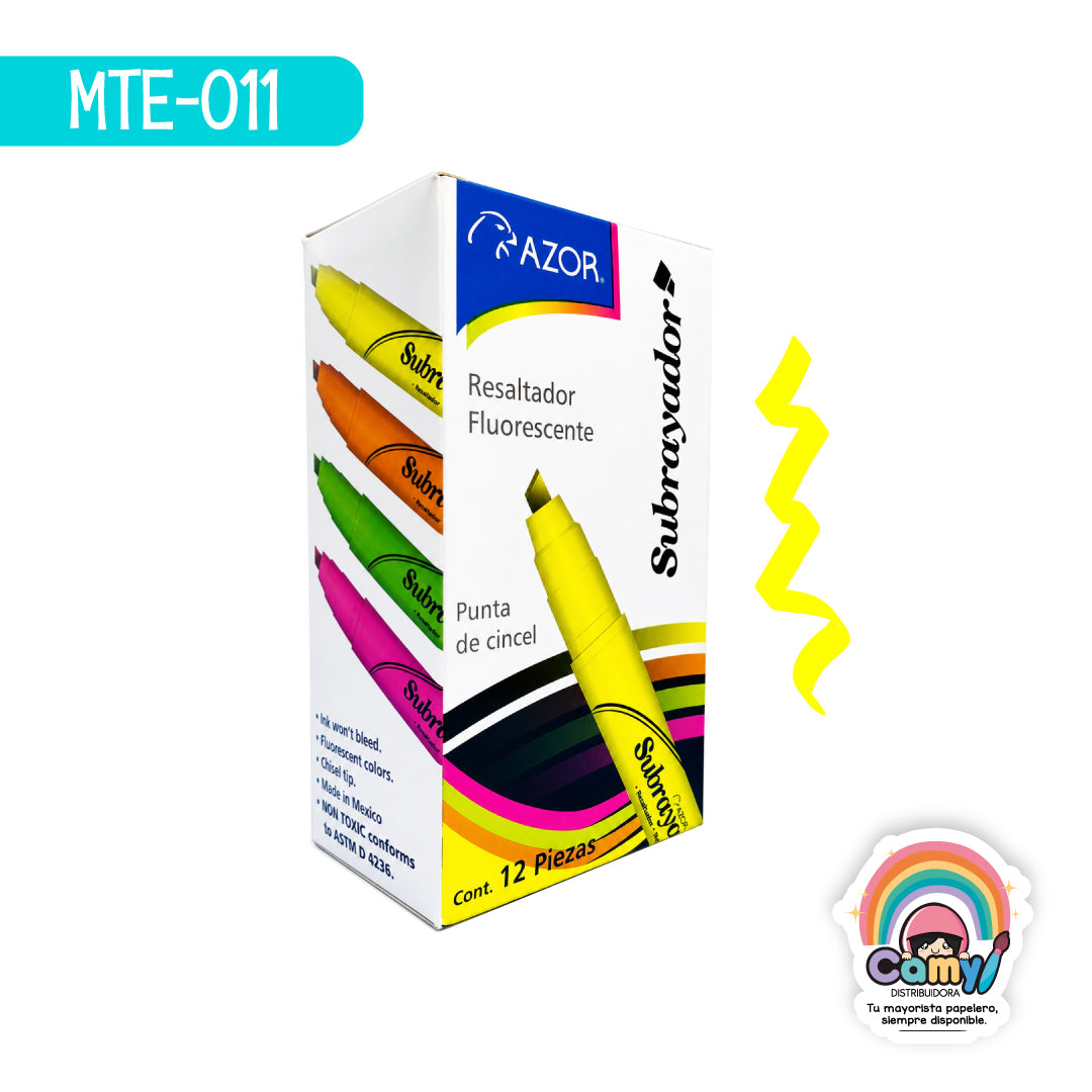 MTE-011 MARCATEXTOS SUBRAYADOR AZOR C/12 AMARILLO
