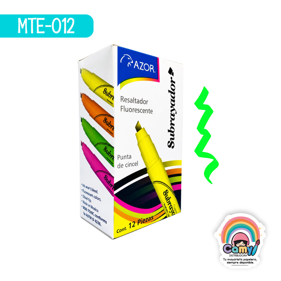 MTE-012 MARCATEXTOS SUBRAYADOR AZOR C/12 VERDE