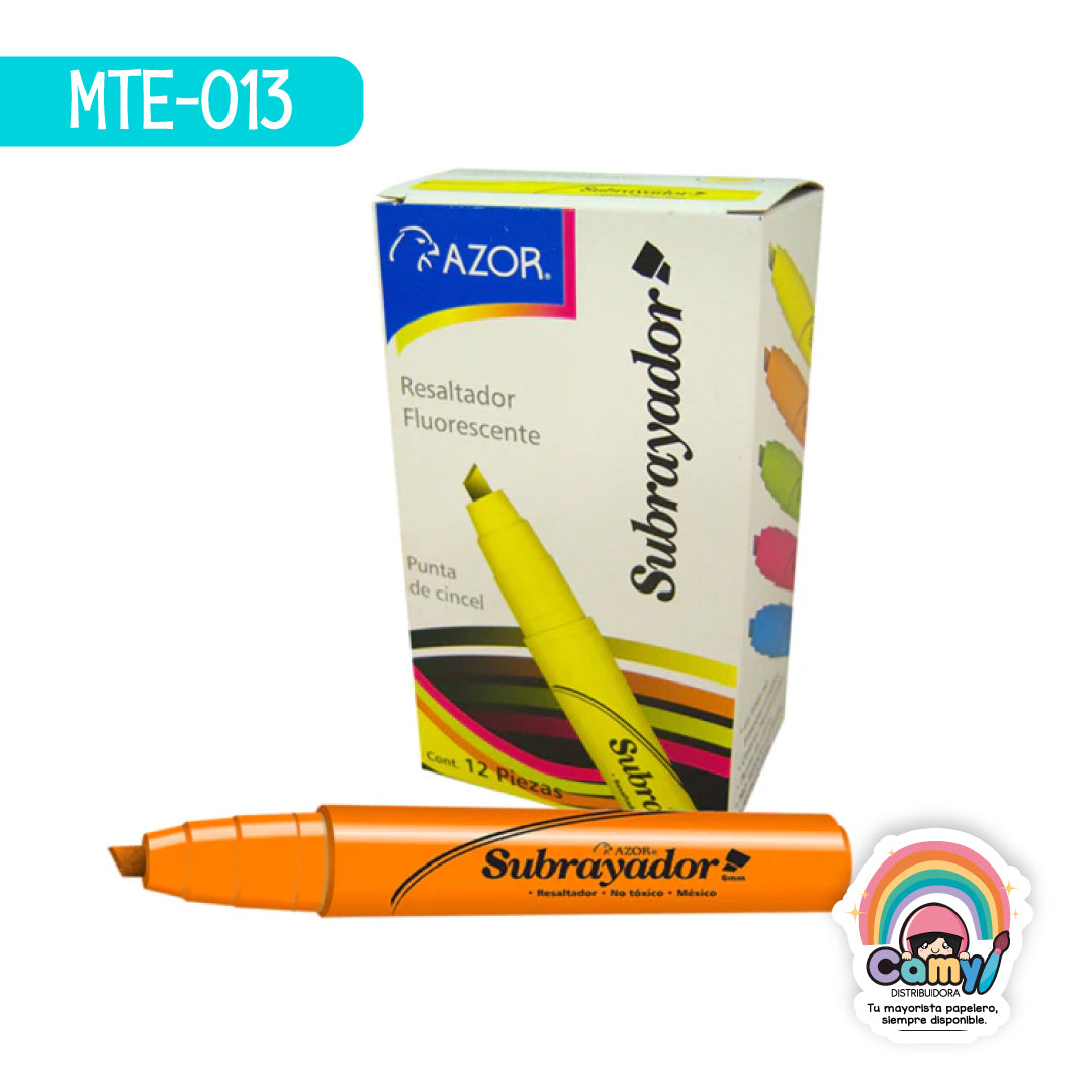 MTE-013 MARCATEXTOS SUBRAYADOR AZOR C/12 NARANJA