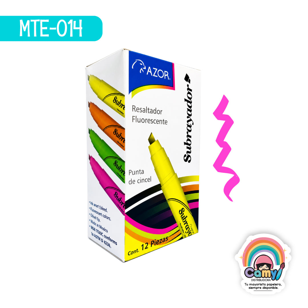 MTE-014 MARCATEXTOS SUBRAYADOR AZOR C/12 ROSA