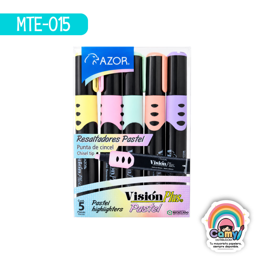 MTE-015 MARCATEXTOS VISION PLUS C/5 COLORES SURT PASTEL AZOR