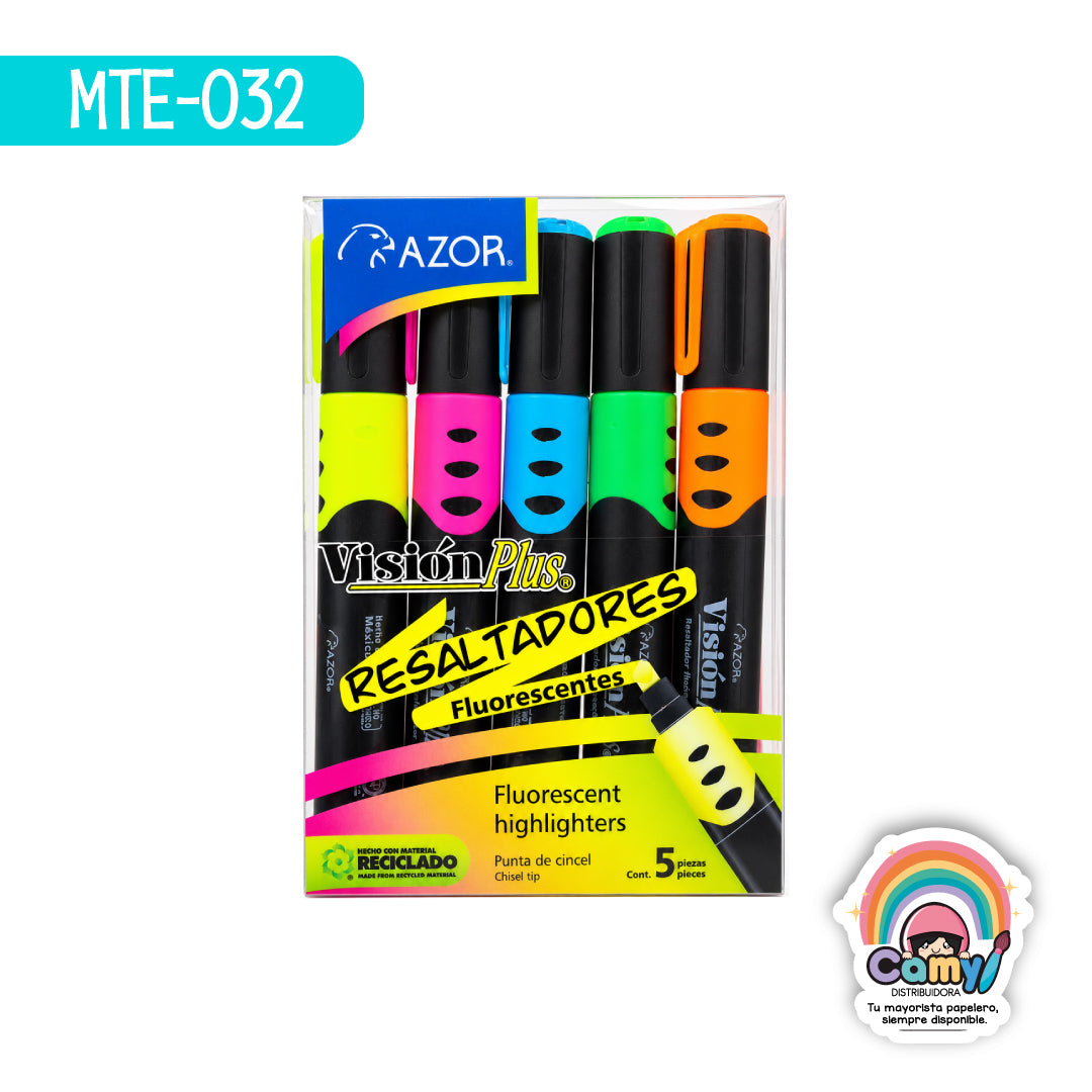 MTE-032 MARCATEXTOS VISION PLUS C/5 COLORES SURTIDOS AZOR