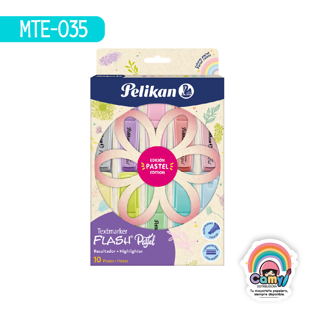 MTE-035 TEXTMARKER FLASH PASTEL ESTUCHE C/10 PZ PELIKAN
