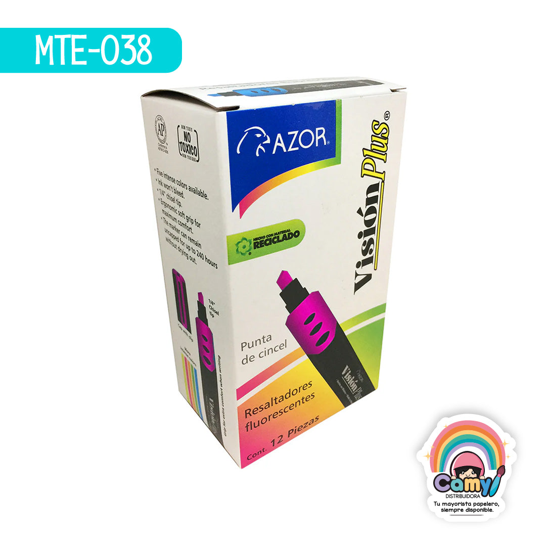 MTE-038 MARCATEXTOS VISION PLUS PASTEL AZOR C/12 ROSA