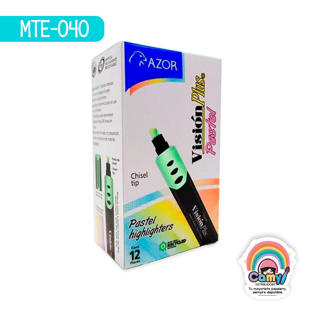 MTE-040 MARCATEXTOS VISION PLUS PASTEL AZOR C/12 VERDE
