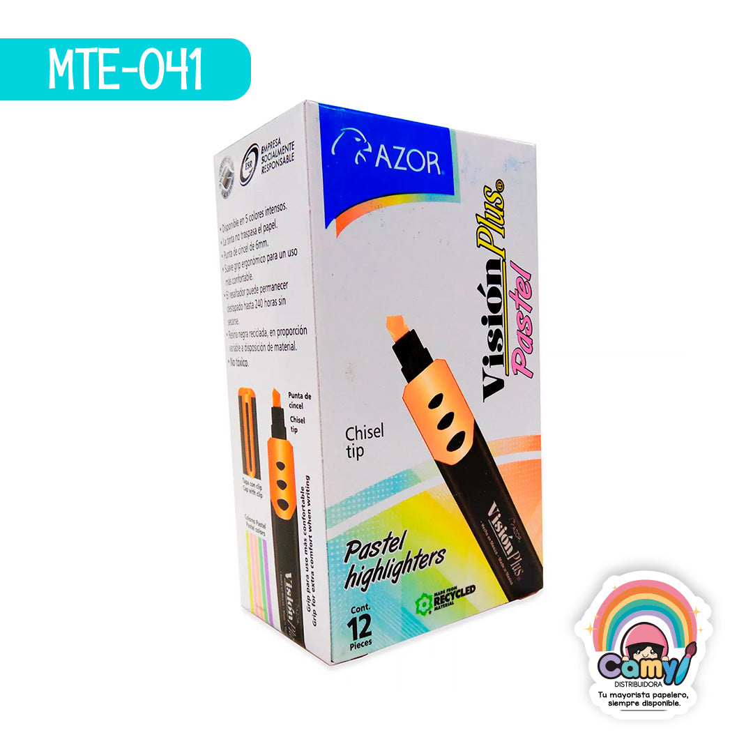 MTE-041 MARCATEXTOS VISION PLUS PASTEL AZOR C/12 NARANJA