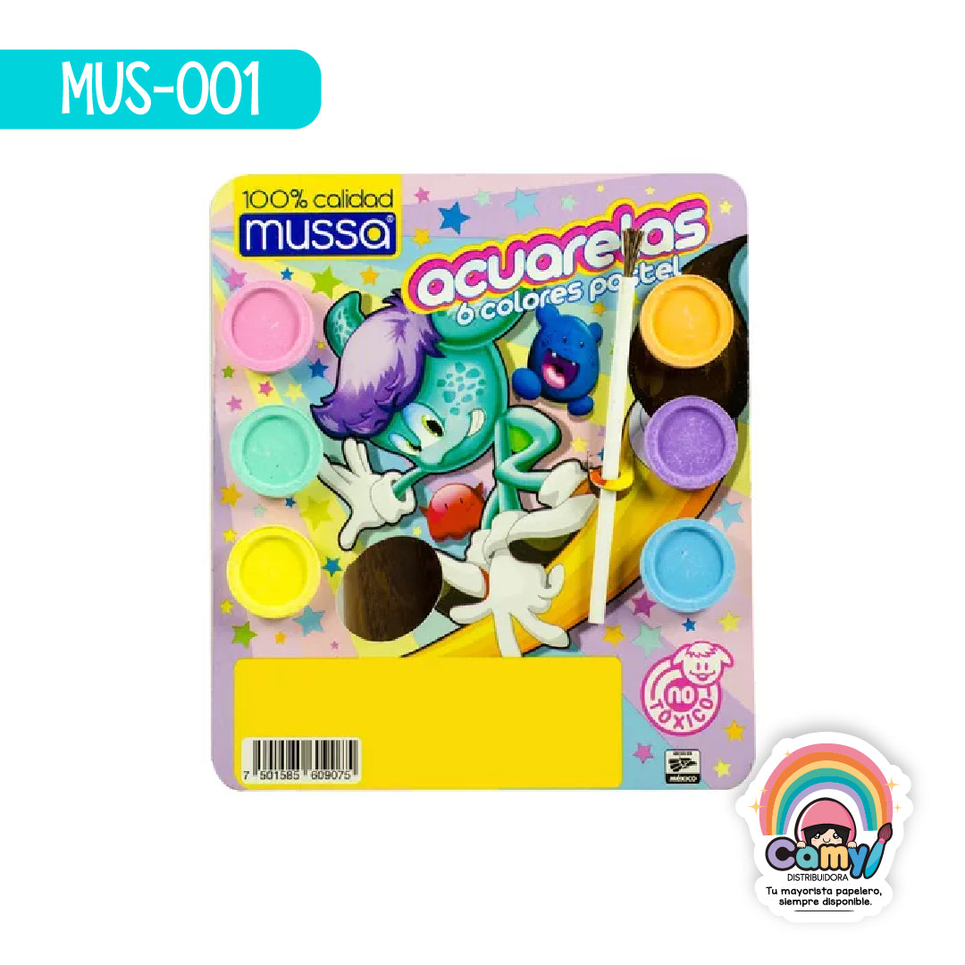 MUS-001 ACUARELA PALETA MUSSA C/6 COLORES PASTEL