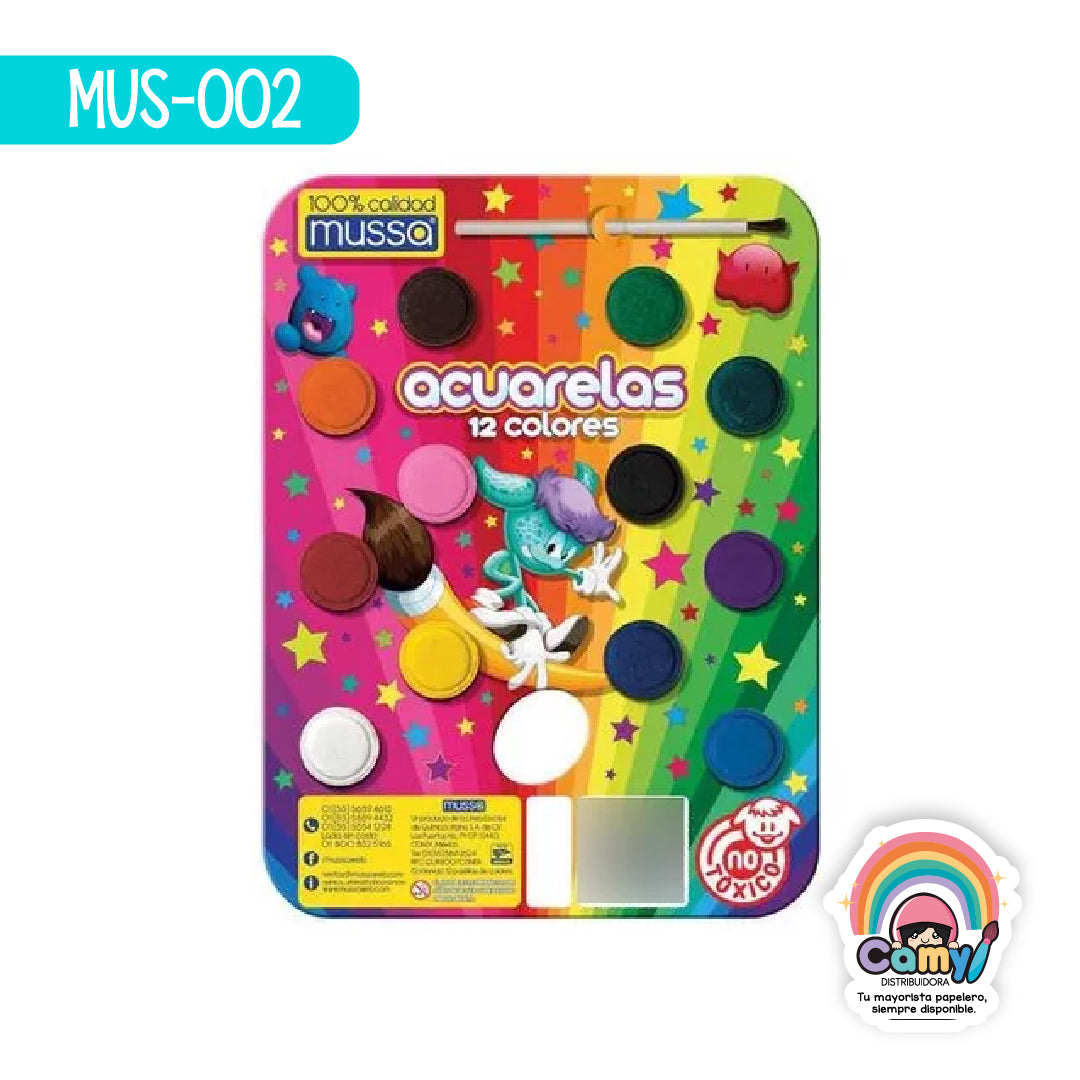 MUS-002 ACUARELA PALETA MUSSA C/12 COLORES
