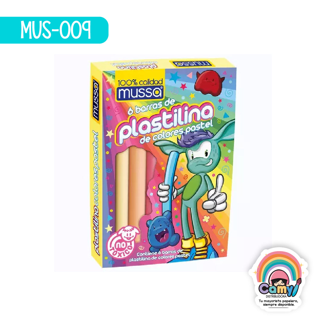 MUS-009 PLASTILINA MUSSA BARRA REDONDA C/6 COL. PASTEL