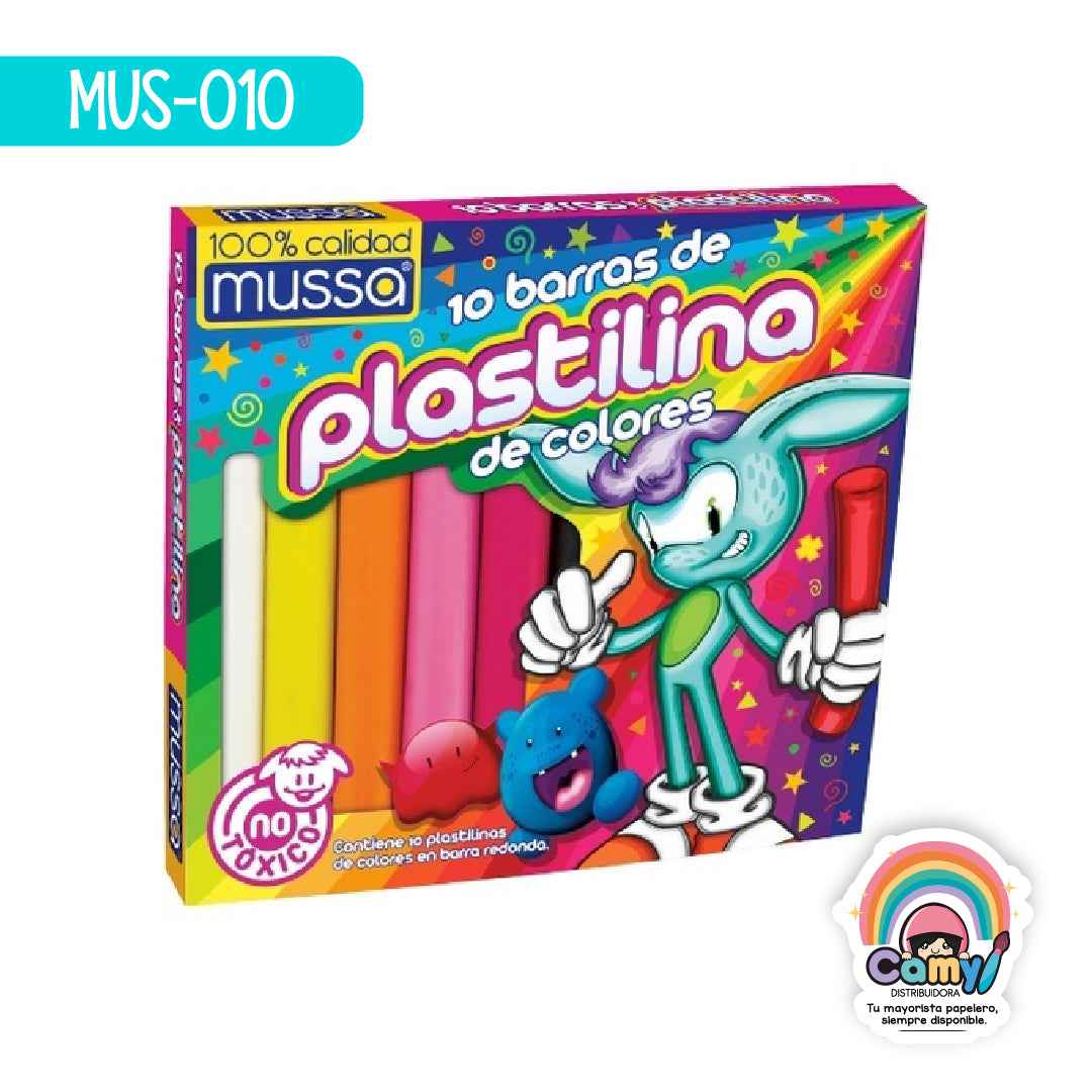 MUS-010 PLASTILINA MUSSA BARRA REDONDA C/10 COLORES