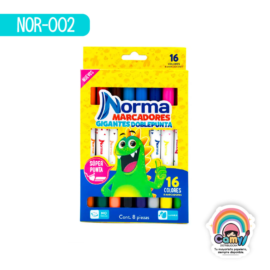 NOR-002 MARCADORES GIGANTES DOBLE PUNTA X 8U NORMA