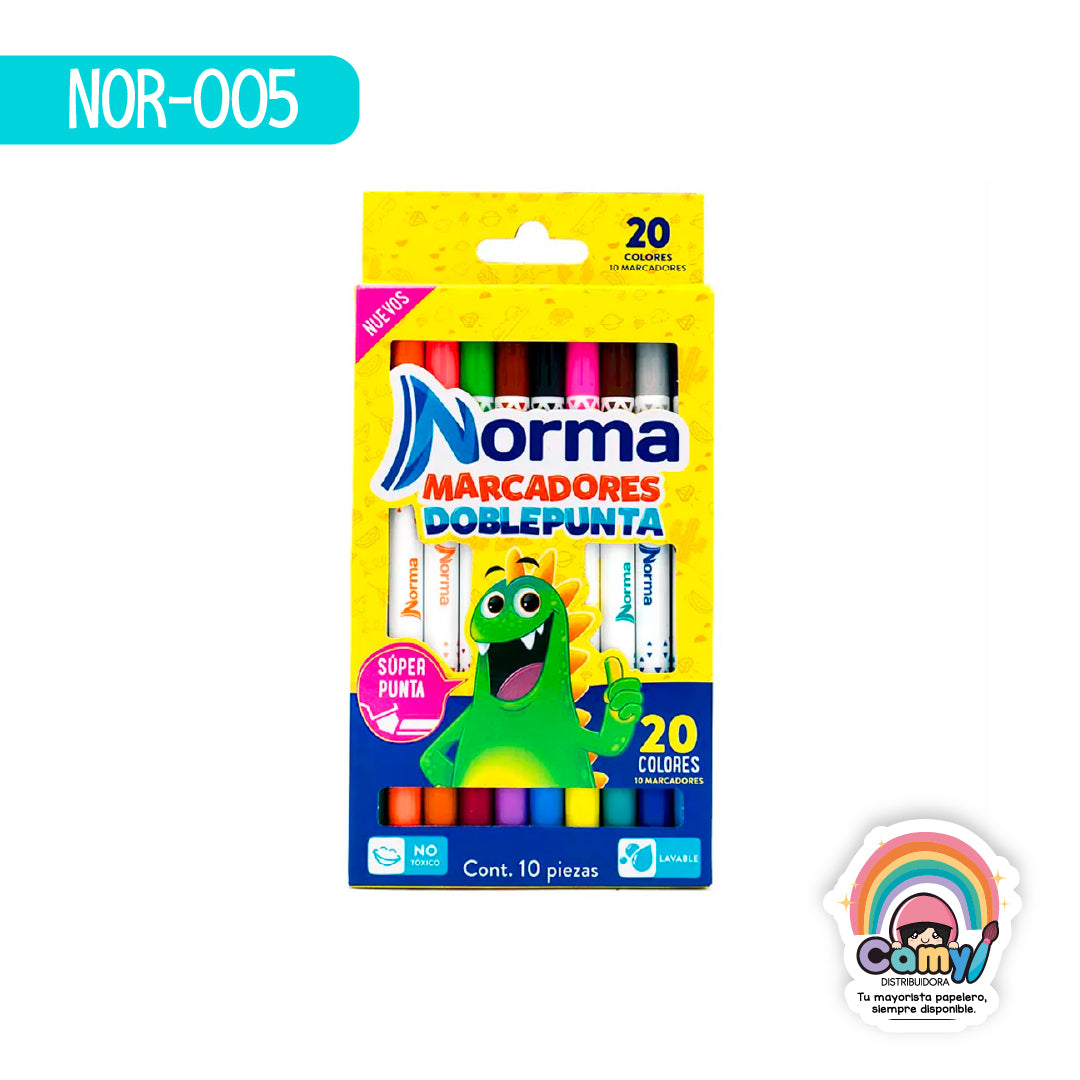 NOR-005 MARCADORES LAVABLES DOBLE PUNTA X 10U NORMA