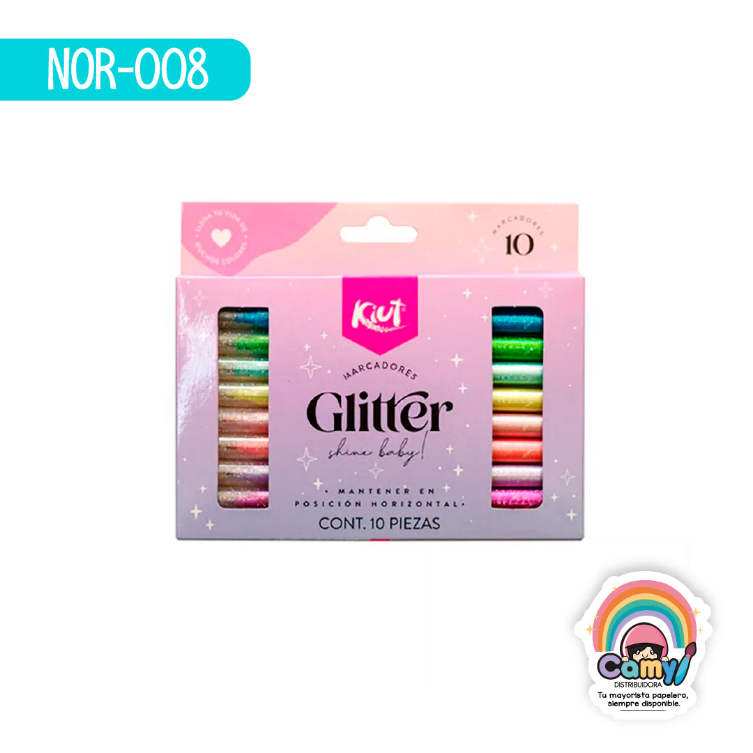 NOR-008 MARCADORES GLITTER X10 KIUT
