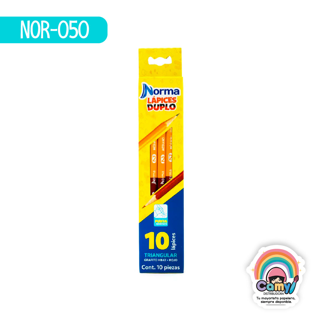 NOR-050 LPZ DUPLO GRAFITO CON ROJO NORMA 10 PZAS