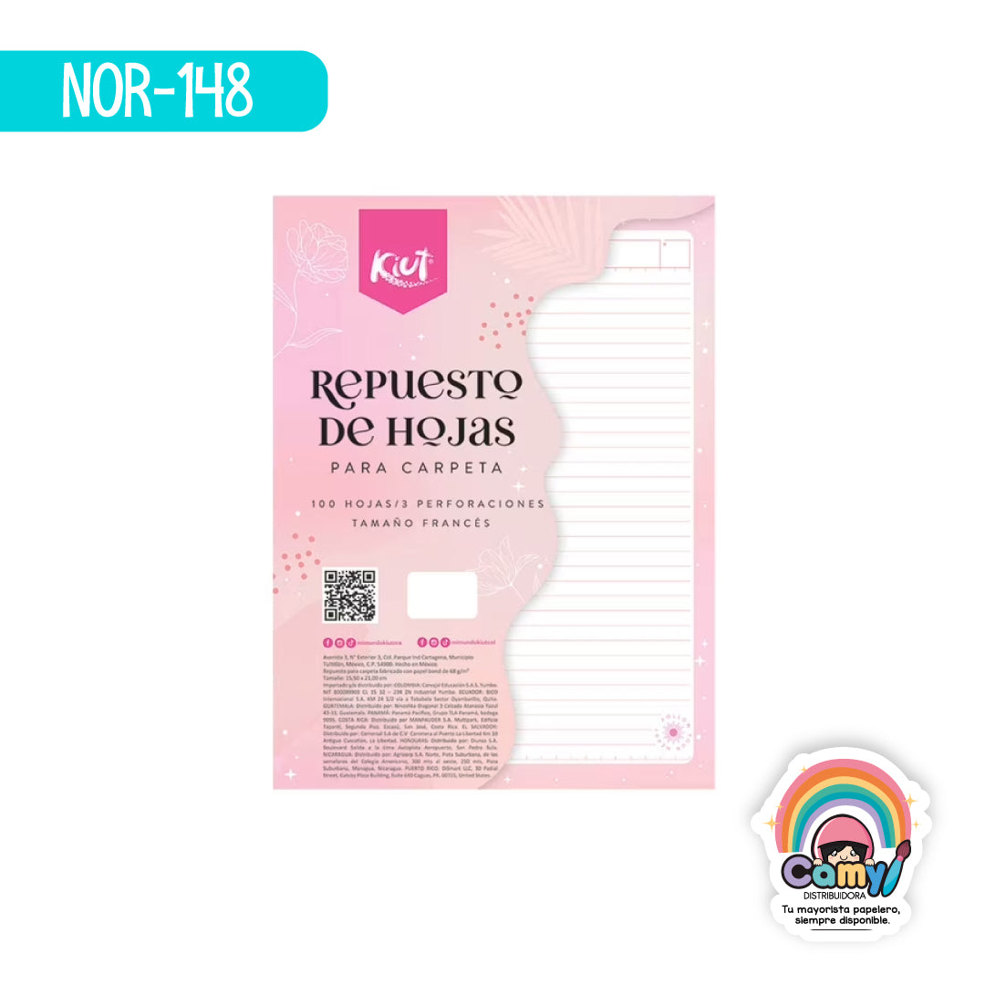 NOR-148 HOJAS REPUESTO CARPETA FRAN KIUT 100H